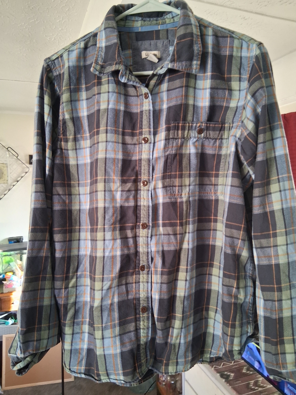 L.L. Bean Men's Plaid Button-Down Shirt in Blue and Brown